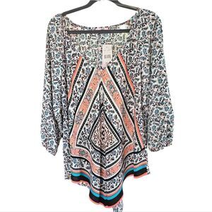 Free 2 Luv Bohemian Floral Print Blouse 3X‎